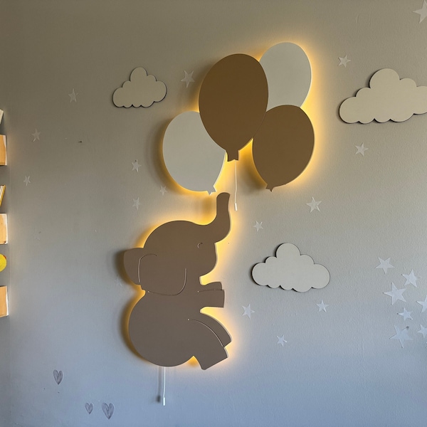 Baby Zimmer Lampen Set, Baby Nachtlicht, Kinderzimmer Beleuchtung, Elefant Kinderzimmer Dekor, Wolke Lampe, Kinder Wand Dekor, Elefant Lampe, Kinderzimmer Lampe