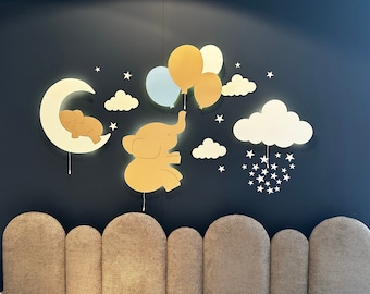 Elefant Ballons Lampe, Wolke Licht, Kinderzimmer Lampe, Baby Wand Licht, Baby Geschenk für Kinder, Kinderzimmer Wand Kunst, Kinder Geschenk