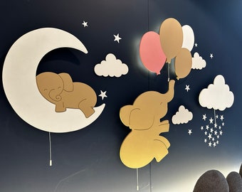 Set of 4 Baby Room Decor, Nursery Lighting, Cloud Night Light, Elephant Lamp, Nursery Wall Decor, Night Lamp, Cloud Lamp, Custom Baby Gift
