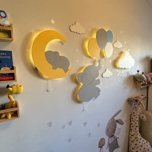 Baby Room Lamp Set, Baby Night Light, Nursery Lighting, Elephant Nursery Decor, Cloud Lamp, Kids Wall Decor, Elephant Lamp, Nursery Lamp