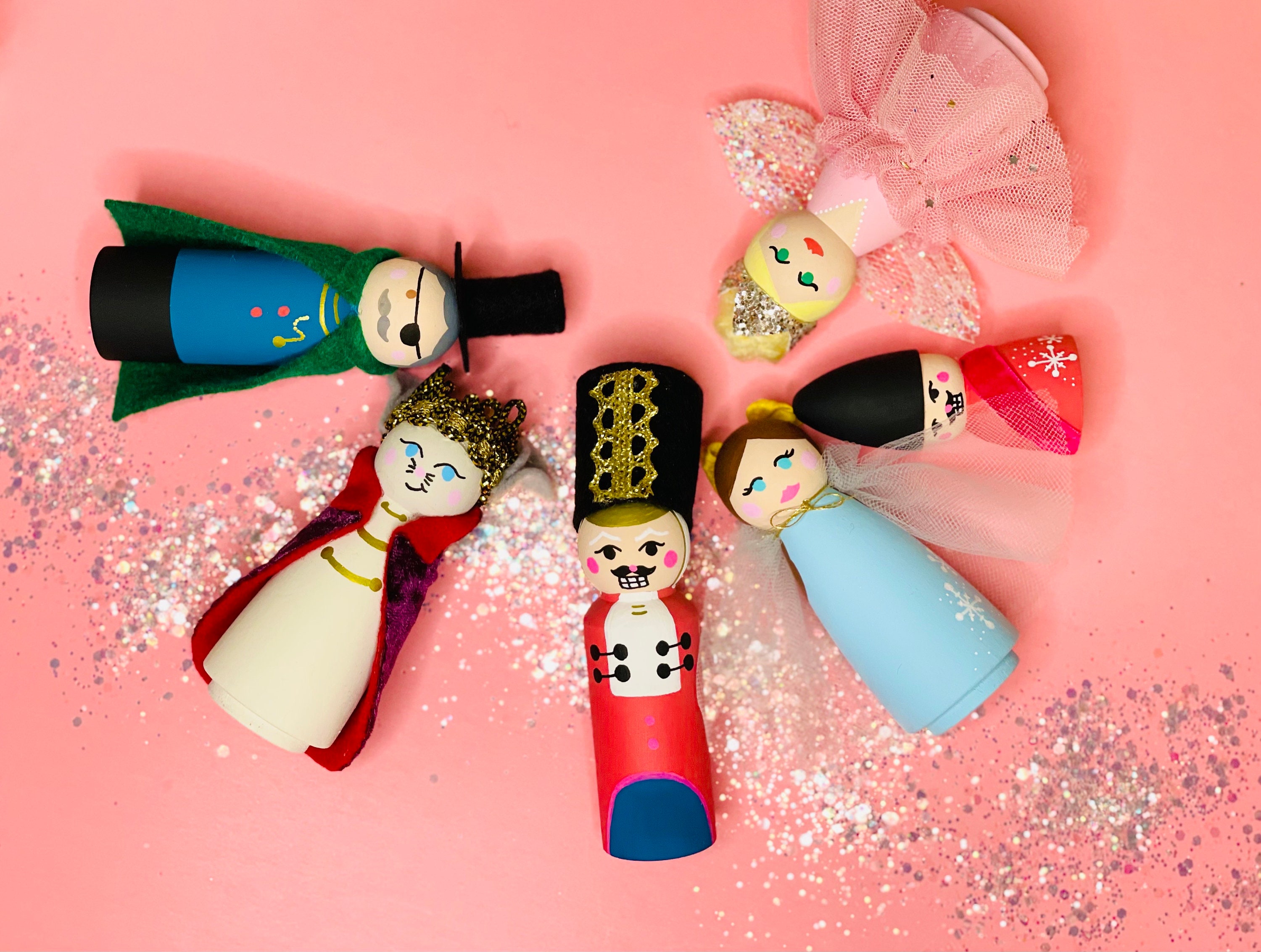 The Nutcracker Large Peg Doll Set of 6 Christmas Peg Set, Dollhouse