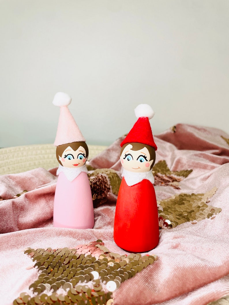 Elf Peg Dolls, Boy Elf, Girl Elf. Christmas Peg Set, Elf Peg Set