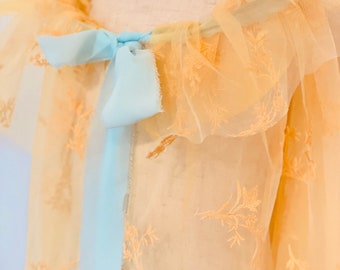 Belle Cape - Heirloom cape with delicate yellow tulle and embroidery. Beauty and the Beast cape. Belle costume.