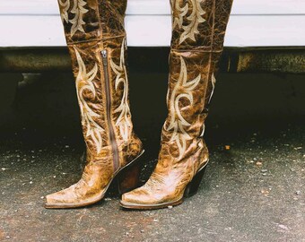 Dan Post Women s Jilted Knee High Brown Western Boots Etsy