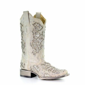 Corral Womens White Glitter & Crystals Western Boots Wide Sizes ...