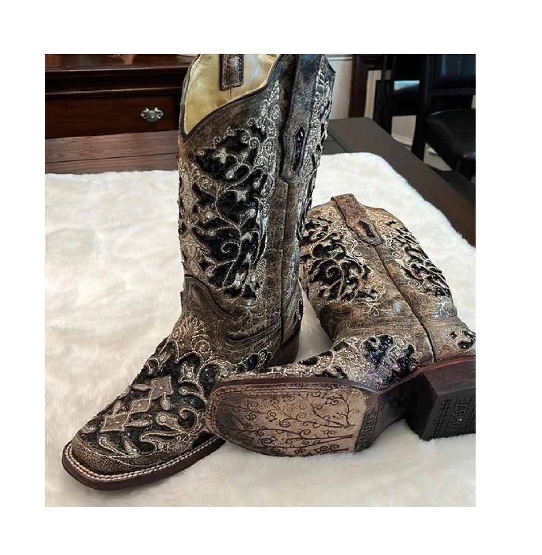 Corral Women's Sequin Inlay Brown Western Boots - Etsy