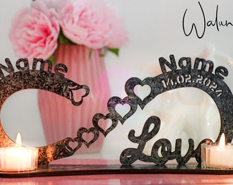 Love Liebesgeschenk Herzen Unendlichkeitszeichen personalisiert mit zwei Namen Teelichthalter.