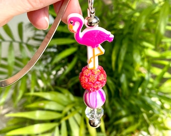 Flamingo Beaded Bookmark: Sparkly Tropical Pink Charm, Book Hook