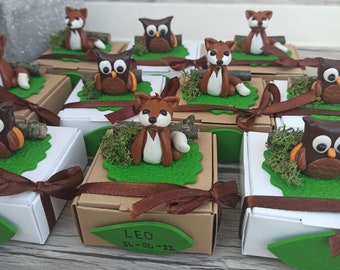 Candy boxes, owl and fox theme, personalized baptism containers, unique model