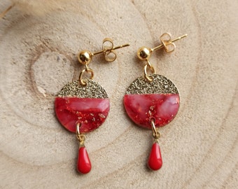 Boucles d'oreilles pendantes, Hilaria, rouge, st Valentin, en acier inoxydable, fait main France