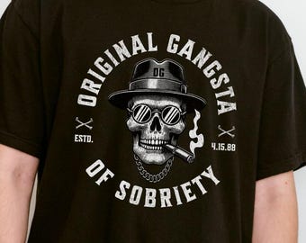 Original Gangsta of Sobriety T-Shirt: Vintage Skull Sober Tee