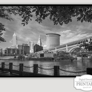 Cleveland Skyline Printable Download, Cleveland  Riverview Cityscape Download, Cleveland City View Instant Printable Download