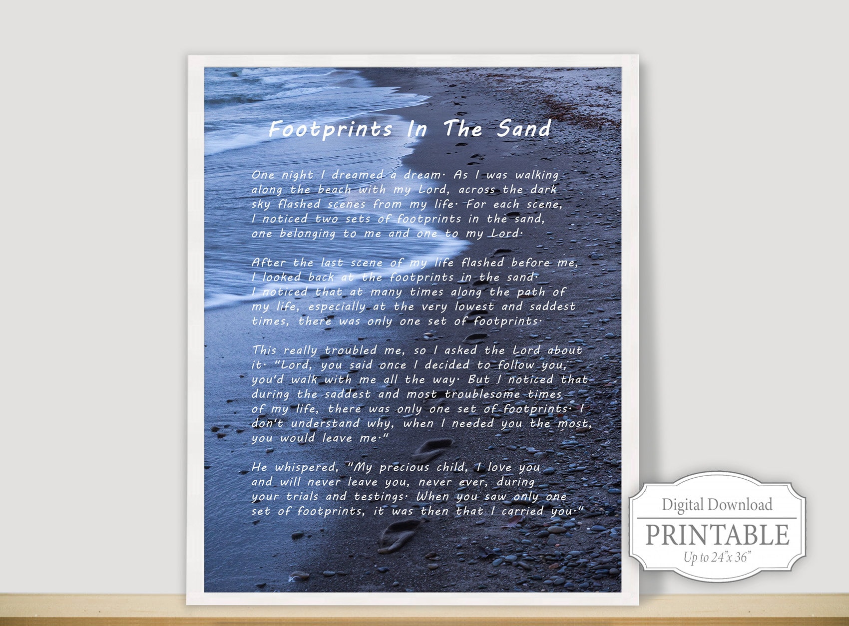 Footprints in the Sand Printable Download, Faith Inspired Art Print ...