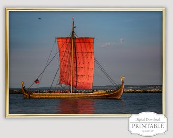 Viking Ship Digital Download, Tall Ship Wall Print Download, Draken Harald Harfagre Instant Download