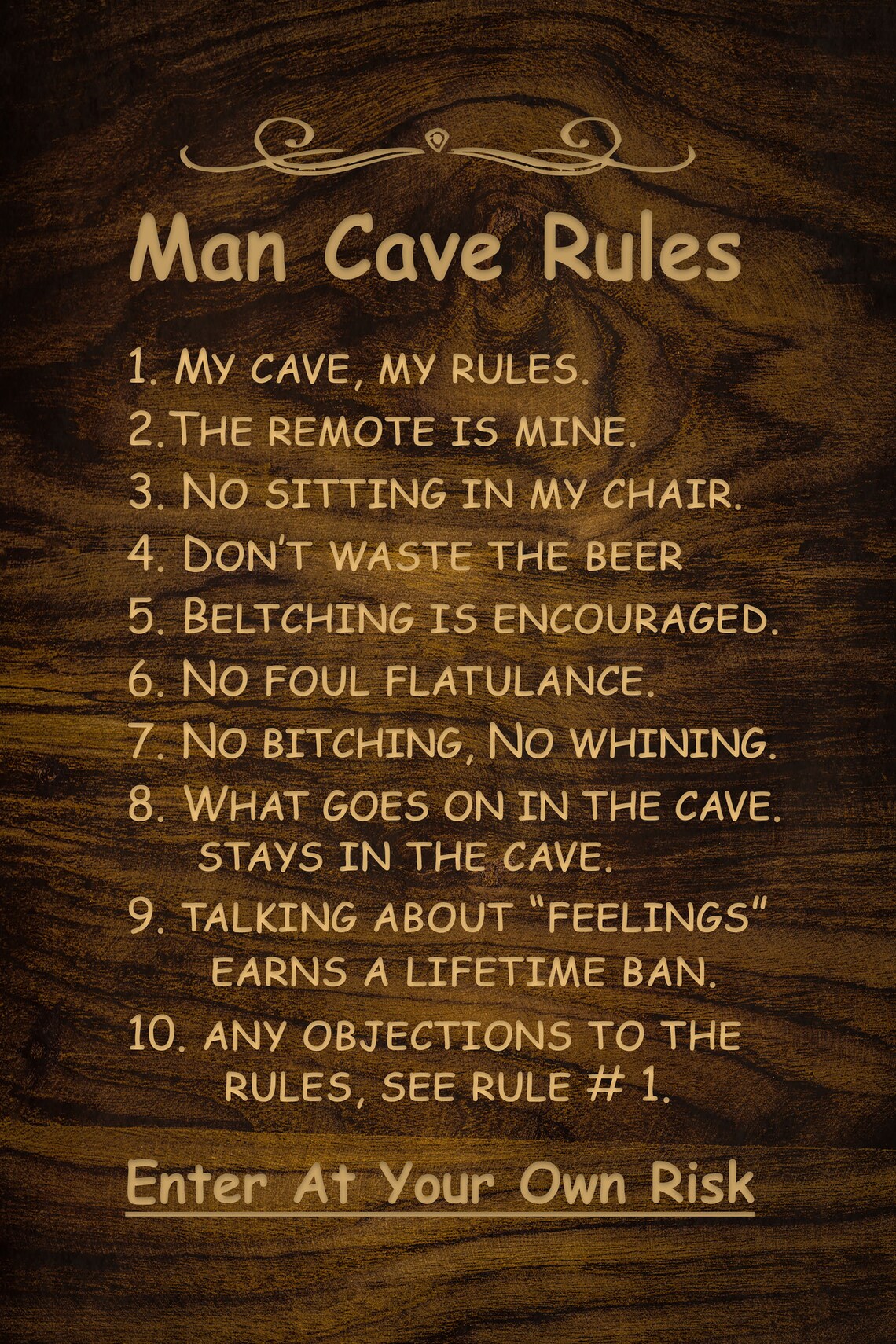 Printable Man Cave Rules Sign, Bar Wall Art Digital Download, Man Cave Rules Instant Download Etsy