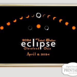 Total Solar Eclipse 2024 Digital Print, Cleveland Solar Eclipse Wall Art,  2024 Solar Eclipse Printable Download