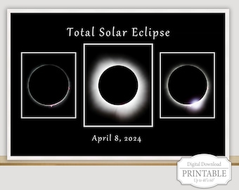 Stampa della totalità dell'eclissi solare del 2024: corona e anello di diamanti (download digitale)