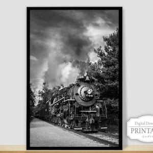 Steam Locomotive Digital Download, Steam Train Printable Download, Black And White Photo Instant Download