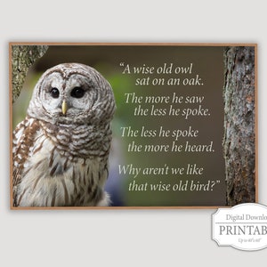 Wise Old Owl digitale download, Wise Old Owl zat op een eiken citaat, Wise Owl afdrukbare muurkunst, uil instant download