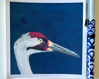 Whooping Crane Art Print, Minimalist Bird Wall Decor (5x5 inch)