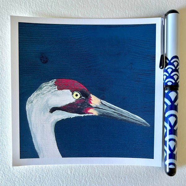 Square Art Print of Whooping Crane, 5x5 inch Print, Bird Art, Minimalist Art, Wall Decor, House Decor, Simple Art, Small Art Print