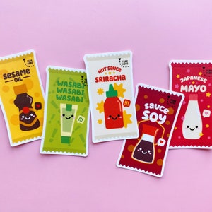 Asian Condiment Vinyl Sticker Pack | Asian Food Stickers | Kawaii Food Sticker | Japanese Food Sticker | Asian Sauce Stickers