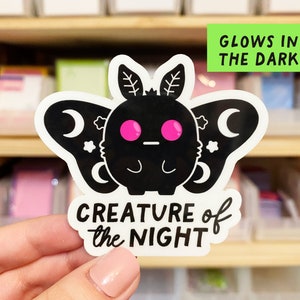 Mothman Creature of the Night Glossy Glow in the Dark Sticker | Mothman Sticker | Night Owl Sticker | Halloween Sticker | Cute Mothman