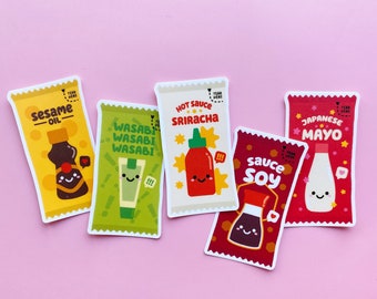 Asian Condiment Vinyl Sticker Pack | Asian Food Stickers | Kawaii Food Sticker | Japanese Food Sticker | Asian Sauce Stickers