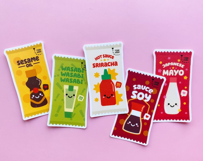 Asian Condiment Vinyl Sticker Pack | Asian Food Stickers | Kawaii Food ...