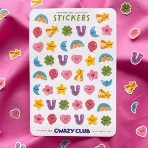 Rainbow Marshmallow Sticker Sheets | Colorful Sticker Sheets | Marshmallow Stickers | Rainbow Stickers | Kawaii Stickers | Teacher Stickers