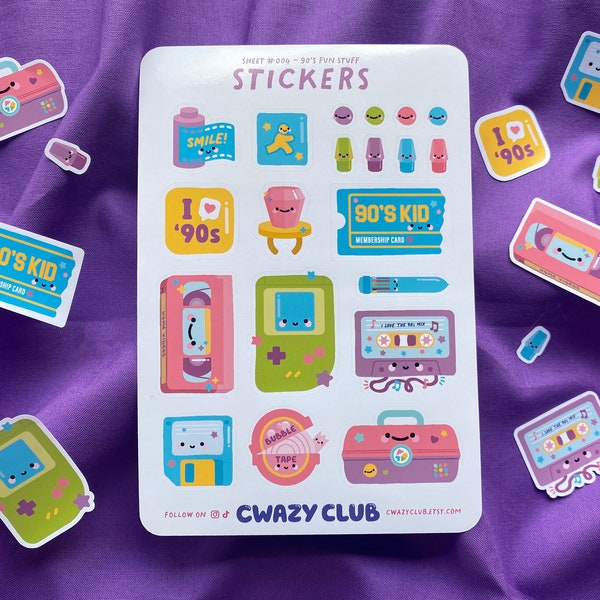 90s Sticker Sheet | Retro Stickers | 90s stickers | 90s party | 90s aesthetic | 90s decorations | 90s birthday  | 90s giftdecorations