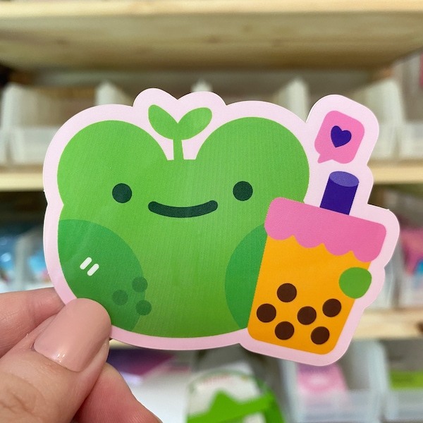 Frog Boba Glossy Sticker | Boba Lover Sticker | Kawaii Frog | Boba Tea | Boba Tea Lover | Bubble Tea Sticker | Boba Tea Sticker