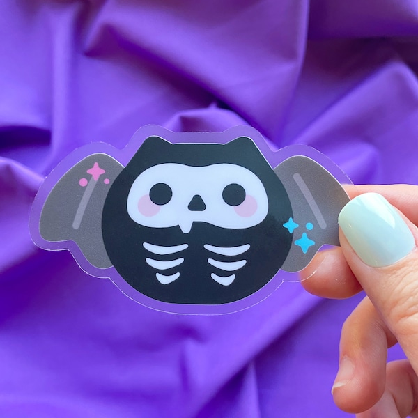 Skeleton Bat CLEAR Vinyl Sticker | Spooky Sticker | Bat Sticker | Kawaii Spooky Gift | Pastel Goth Sticker | Skeleton Sticker | Goth Sticker