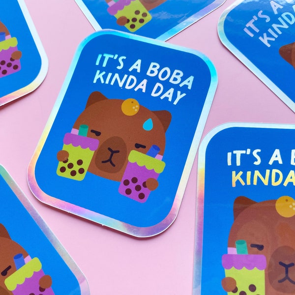 Capybara Boba Holographic Sticker | Boba Lover Sticker | Kawaii Frog | Boba Tea | Boba Tea Lover | Bubble Tea Sticker | Boba Tea Sticker