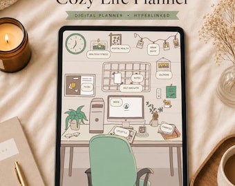 Cozy Digital Life Planner Interactive Desk All-in-One GoodNotes Organizer Undated iPad Android Tablet Hyperlinked Diary Journal Cute Diary