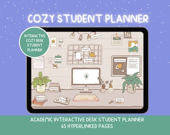 Cozy Interactive Student Planner Academic Organizer Cute Cottagecore Study Tracker Undated Digital Goodnotes Planner Daily Hourly Finance