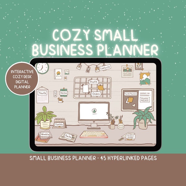 Cozy Business Planner Digital Goodnotes Interactive Desk Organizer Undated Cottagecore Cute Notability Small Business Shop Owner Seller