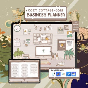 Cozy Business Planner Digital Goodnotes Interactive Desk Cottagecore Small Business Owner Side Hustle Order Inventory Tracker Social Media
