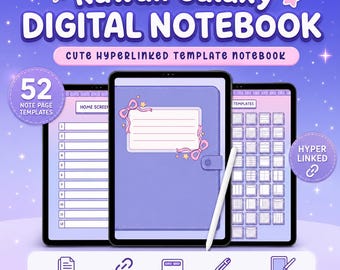 Kawaii Digital Notebook Cute Notes Journal Hyperlinked GoodNotes Planner School Uni College Work iPad Digital Stationery Sketching Diary