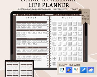 Bookish Cozy GoodNotes Life Planner Digital Notebook Dark Academia Clean Girl Aesthetic Interactive iPad Android Xodo Tablet Undated Diary