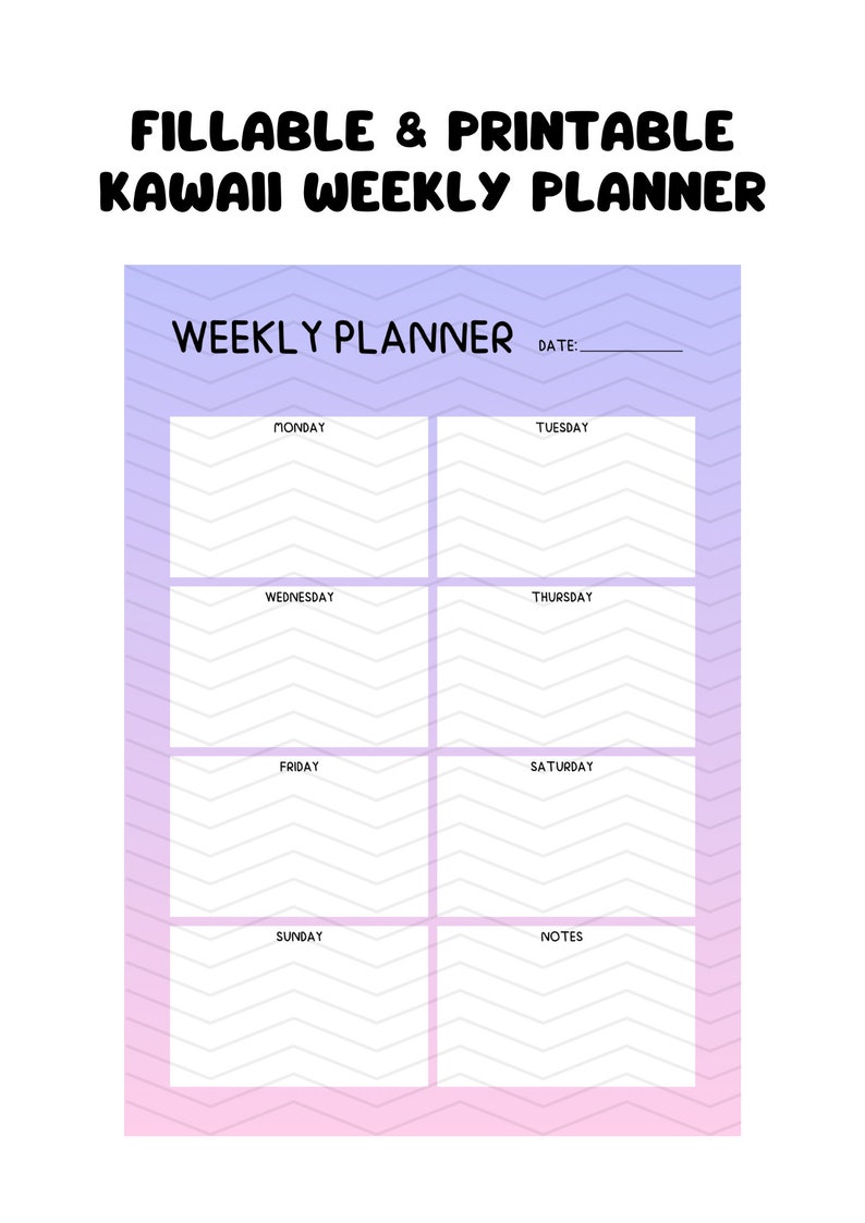 Kawaii Weekly Planner Printable Fillable PDF Minimalist Instant Digital ...