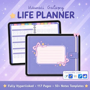 Kawaii Cozy Digital Life Planner Journal Landscape Hyperlinked Girly Pastel All-In-One Notebook GoodNotes Undated Tablet iPad Android Diary