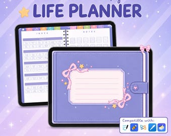 Kawaii Cozy Digital Life Planner Journal Landscape Hyperlinked Girly Pastel All-In-One Notebook GoodNotes Undated Tablet iPad Android Diary