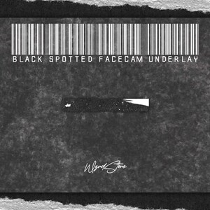 Peut inclure: Conception graphique en noir et blanc avec un code-barres, le texte "BLACK SPOTTED FACECAM UNDERLAY" et la signature "Albert Stone".