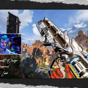 May include: A silver and blue video game weapon with a futuristic design. The weapon is held in the first-person perspective, with a rocky landscape in the background. The text "Minimalist Design", "Professional", and "Clean Look" is visible in the bottom left corner of the image. The text "Wrekt Stone" is visible in the bottom right corner of the image.