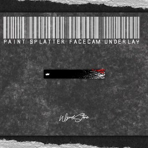 May include: Black and white barcode with the text "PAINT SPLATTER FACECAM UNDERLAY" above a black and white graphic with red paint splatters. The text "Albert Stone" is written in red below the graphic.