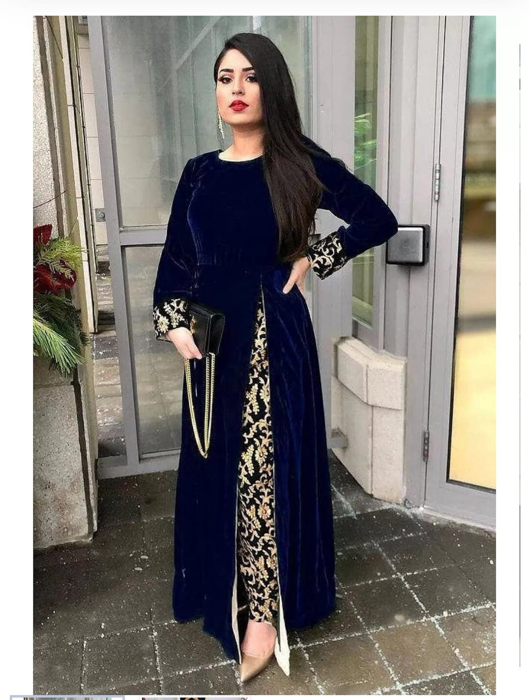 Designer Embroidery Velvet Long Side Slit Kurti Pant Set - Etsy ...