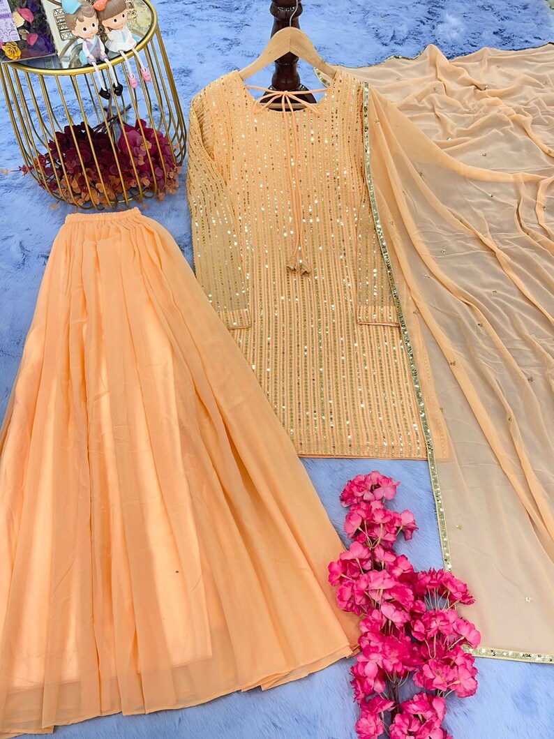 Designer Party Wear Look Top Plazzo & Dupatta Set Party Wear Indian Wedding Wear Bridal Wear. image 4