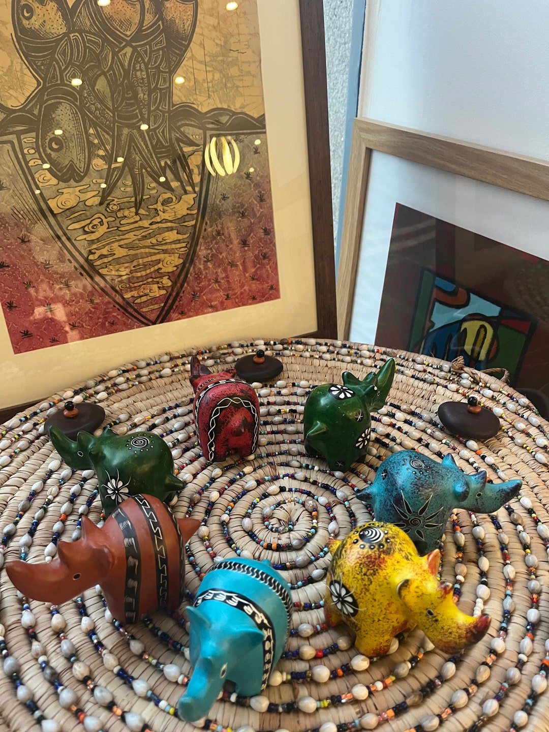 Nigerian Handcrafted Soapstone Colourful Rhinos/ornament/decoration Etsy