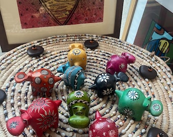 Handcrafted Nigerian beautiful colourful soapstone hippos/ ornament/ decoration/ figurine